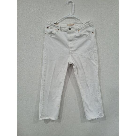 Levi's Women's White Jeans‎ Straight Ankle Size 31 Button Fly Raw Hem #P - Picture 1 of 7